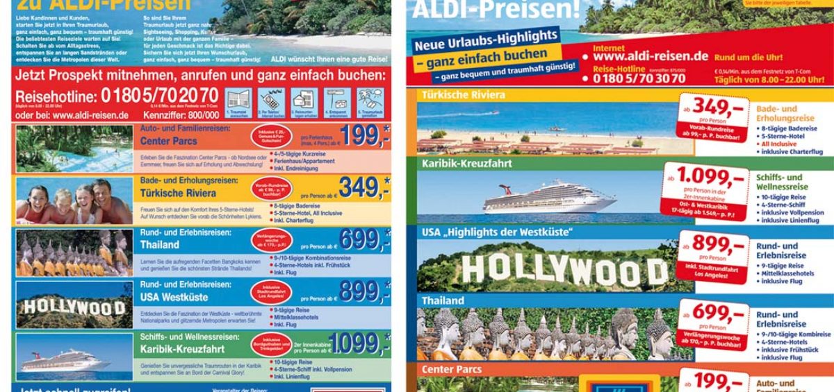 Fünf neue Urlaubs-Schnäppchen bieten ALDI NORD und ALDI SÜD im März.